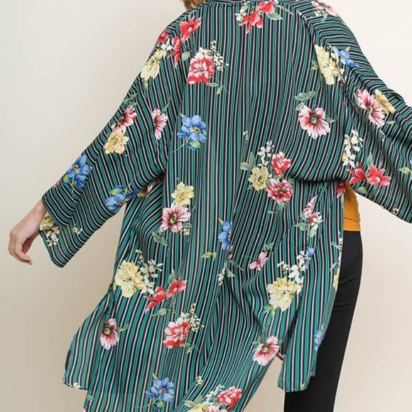 Green Umgee Drape Cardigan Shawl Kimono Duster - Picture 2 of 4